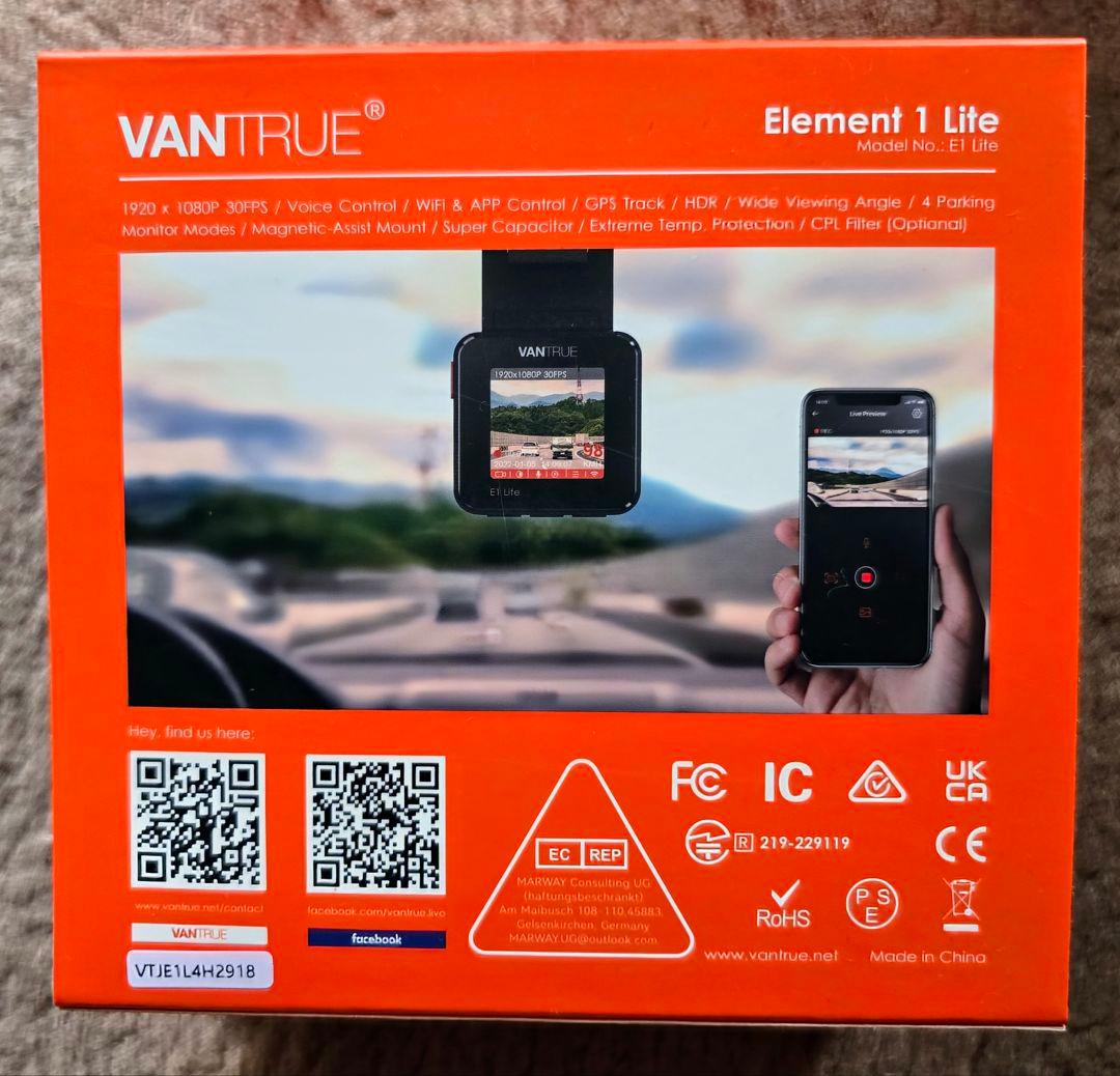 Vantrue VANTRUE Element 1 Lite ドライブレコーダー WiFi 搭載 Element 1