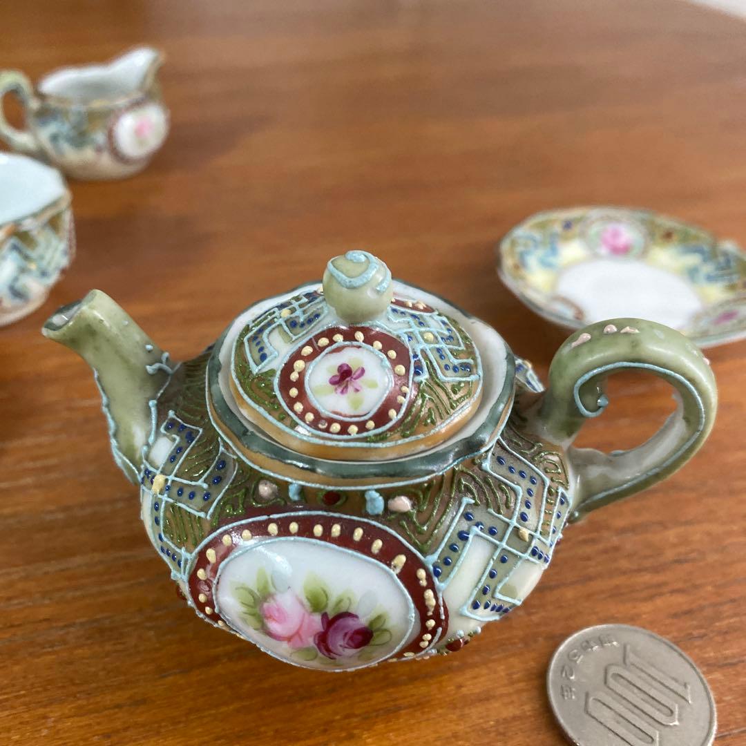 激レア ノリタケ ローズ ミニチュア ティーセット エナメル 盛り上げ