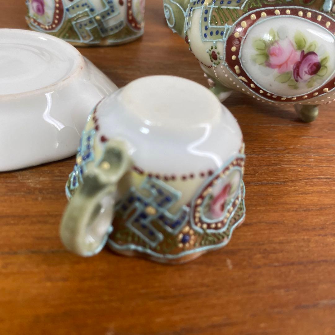 激レア ノリタケ ローズ ミニチュア ティーセット エナメル 盛り上げ