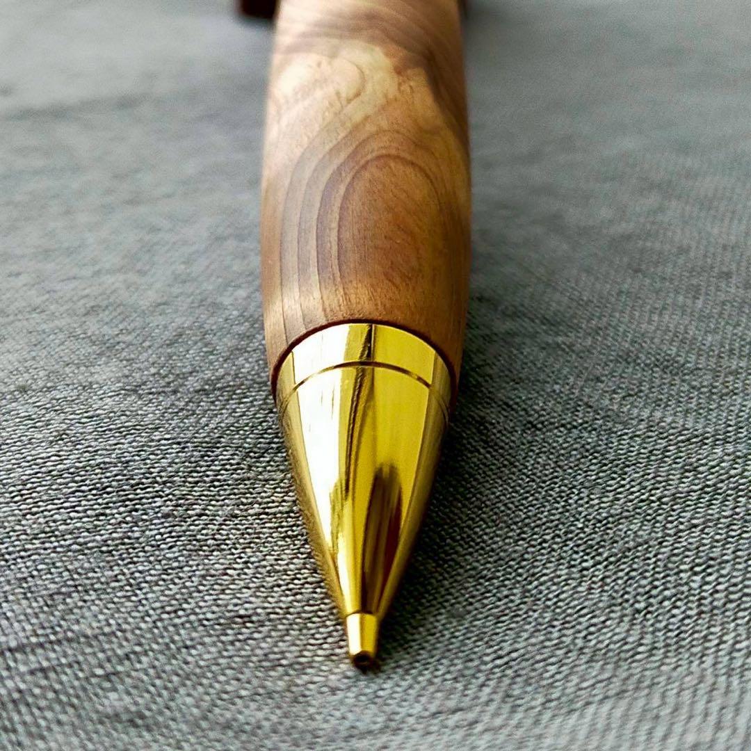 屋久杉　金襴杢　ハンドメイド　木軸シャープペン　0.5mm　天然木　ゴールド