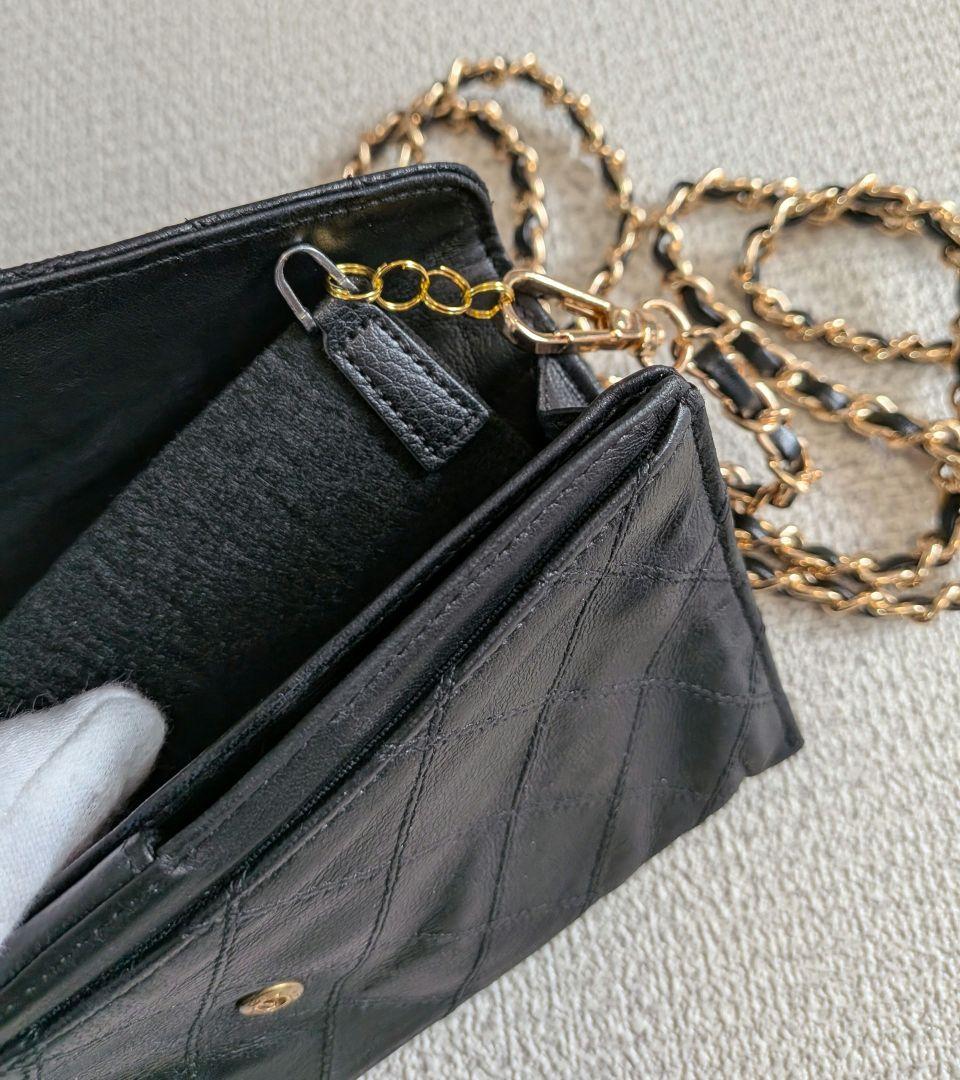 シャネル ビコローレ 長財布 黒 ラムスキン チェーン