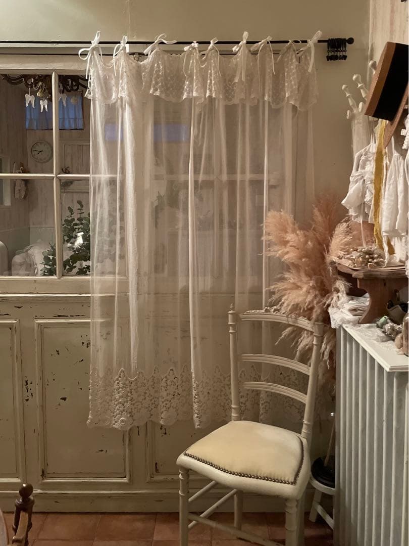 フランスアンティーク 手刺繍 レースカーテン