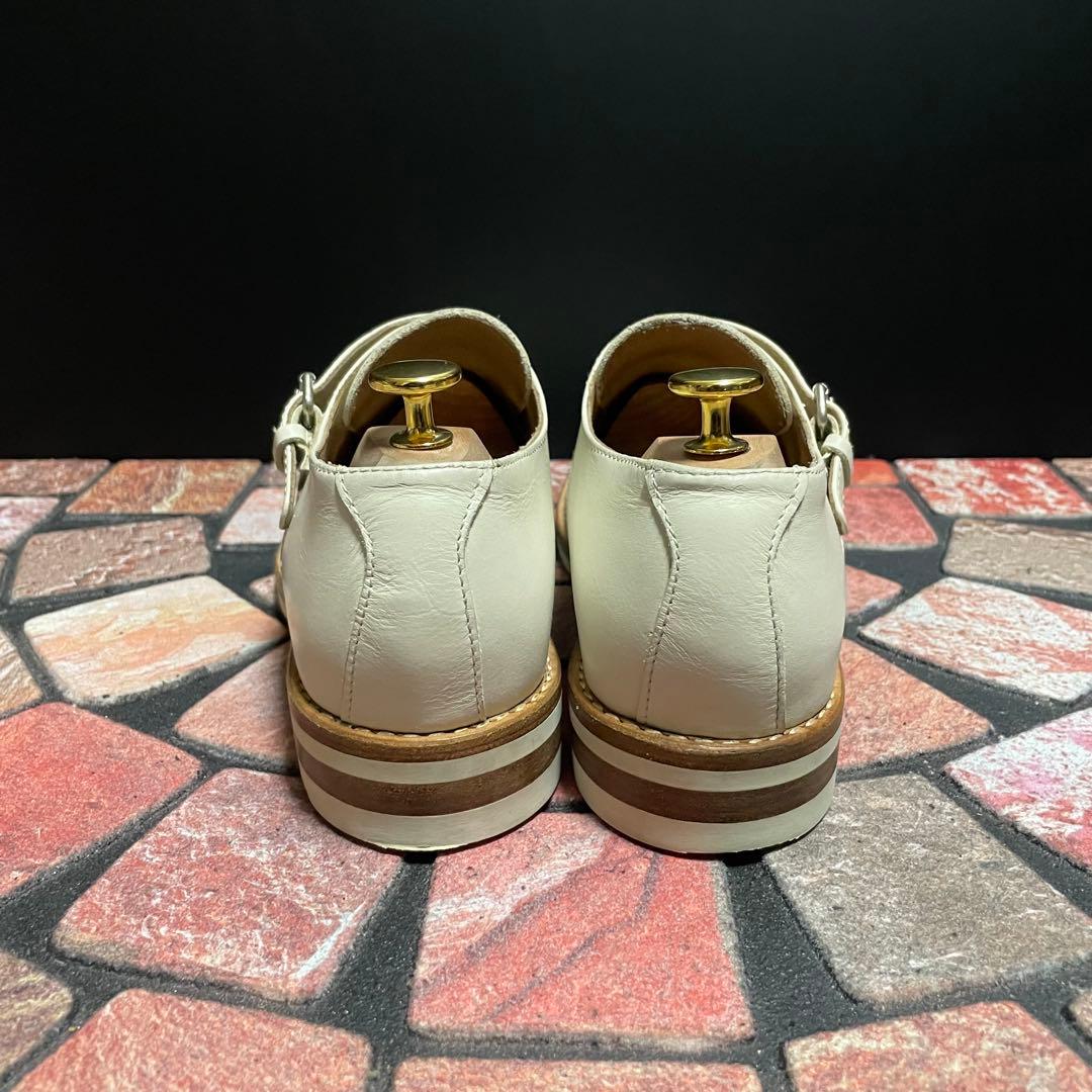 美品　本格革靴　ブッテロ　ダブルモンク ブローグ　25.0cm アイボリー　40