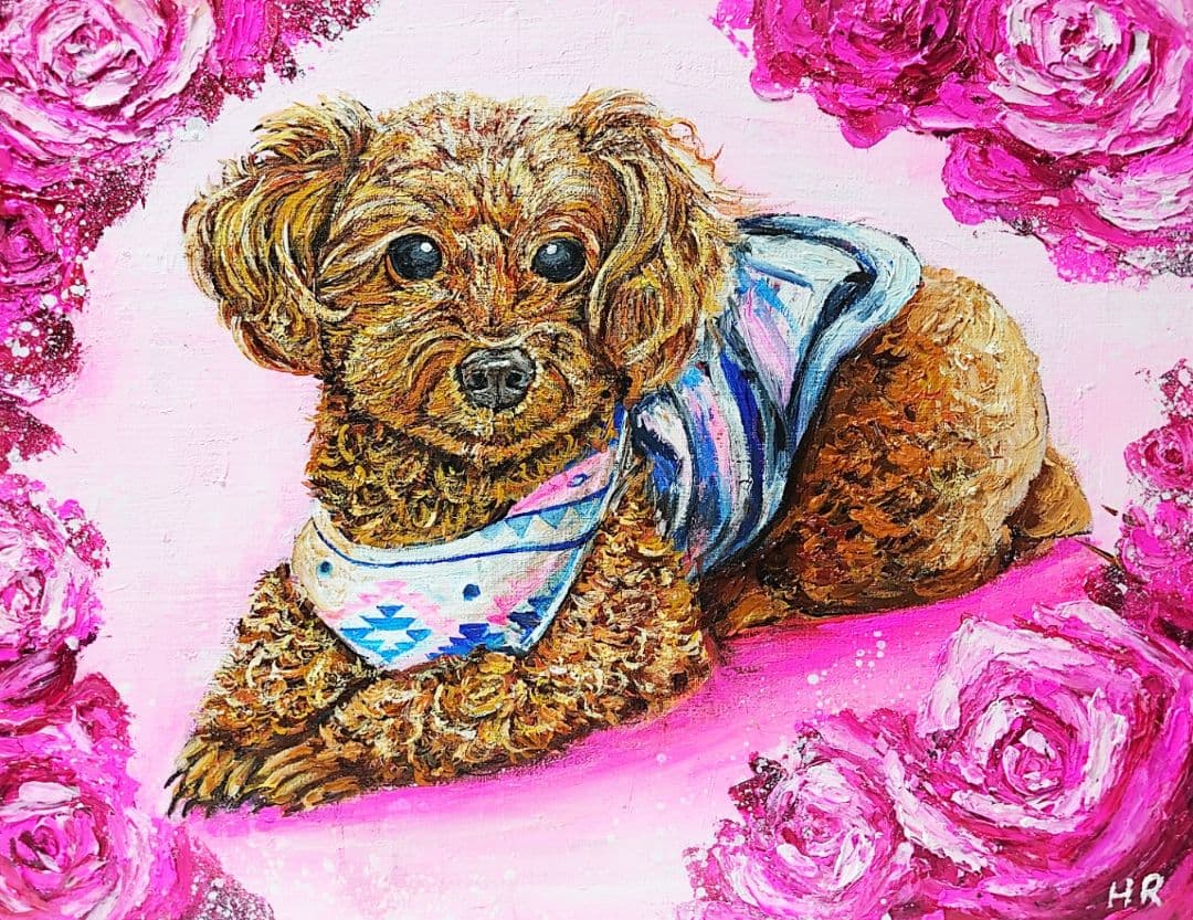 油絵 絵画【トイプードル】 トイプードル犬の絵【完成例】お顔アップの胸像画として描いたペット肖像画