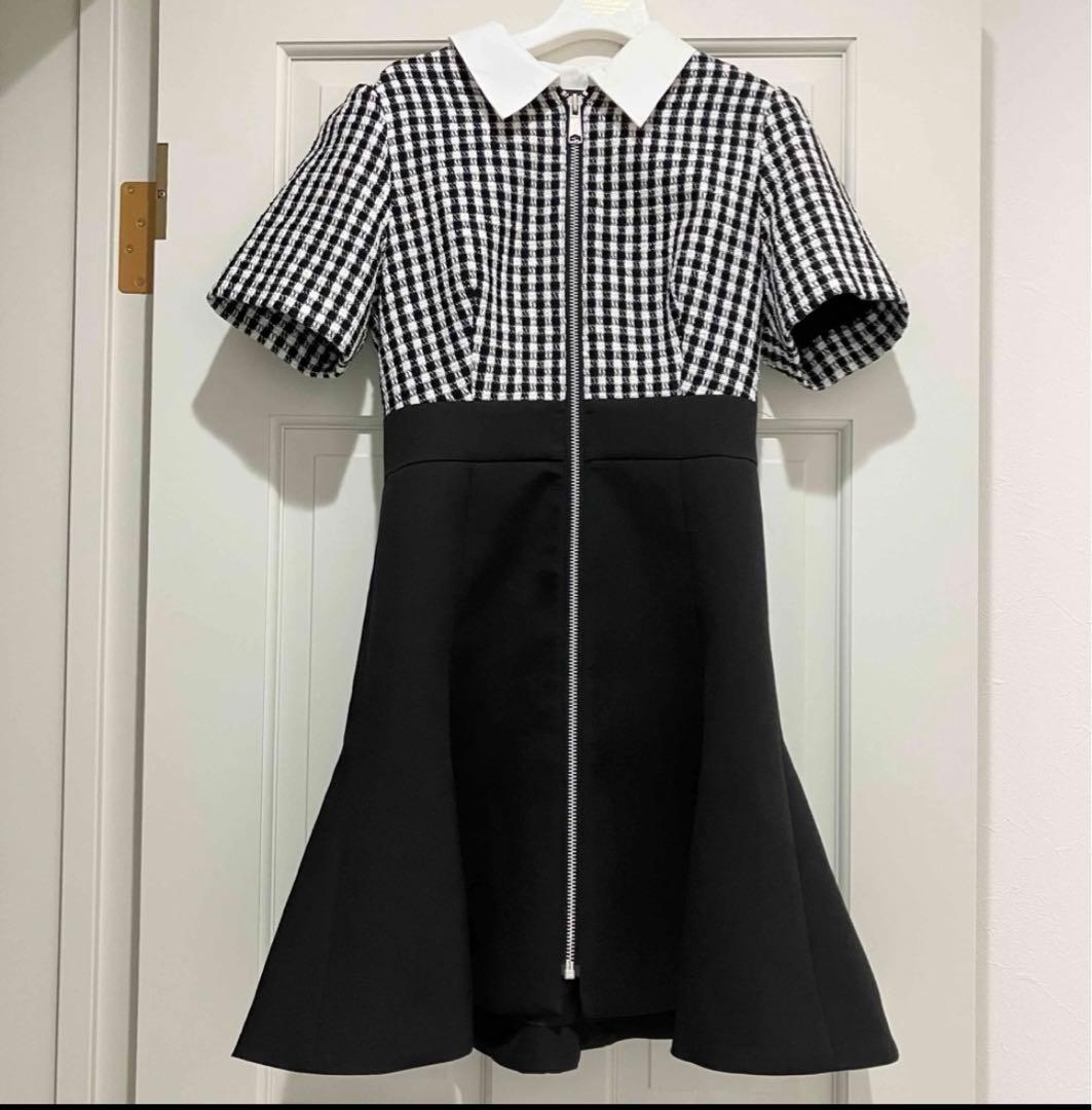 sheller シェリエ フロントZIPチェックツイードドレス