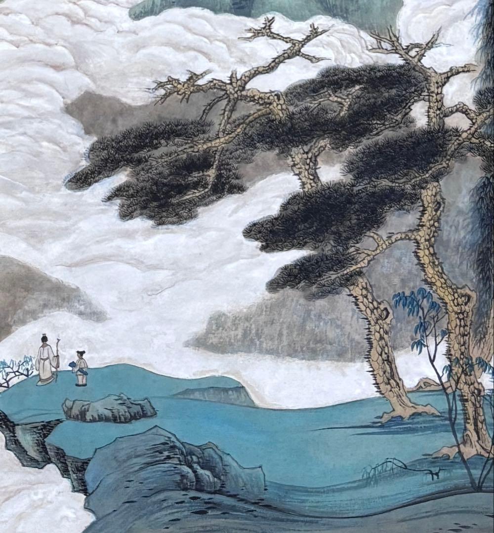 水墨画 掛軸 策杖倚天風 謝光力画 中国 絵画 山水 張大千大風堂 カラー