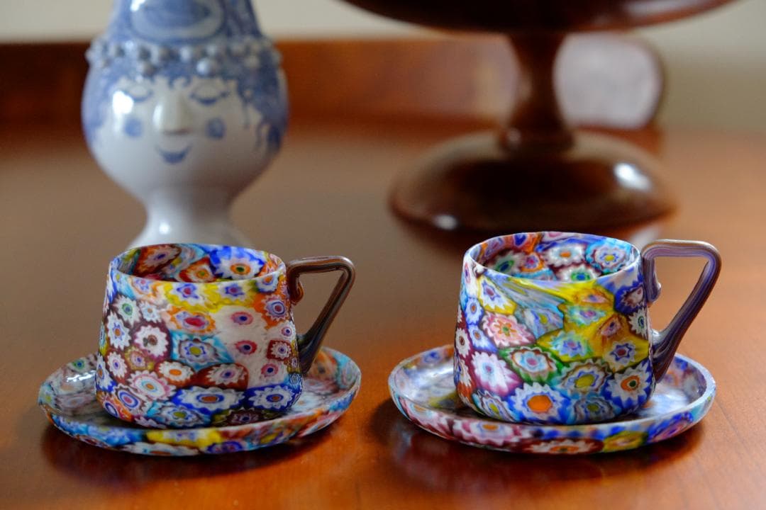 ベネチアンガラス アンティーク カップ＆ソーサー ガラス ムラノ 江波