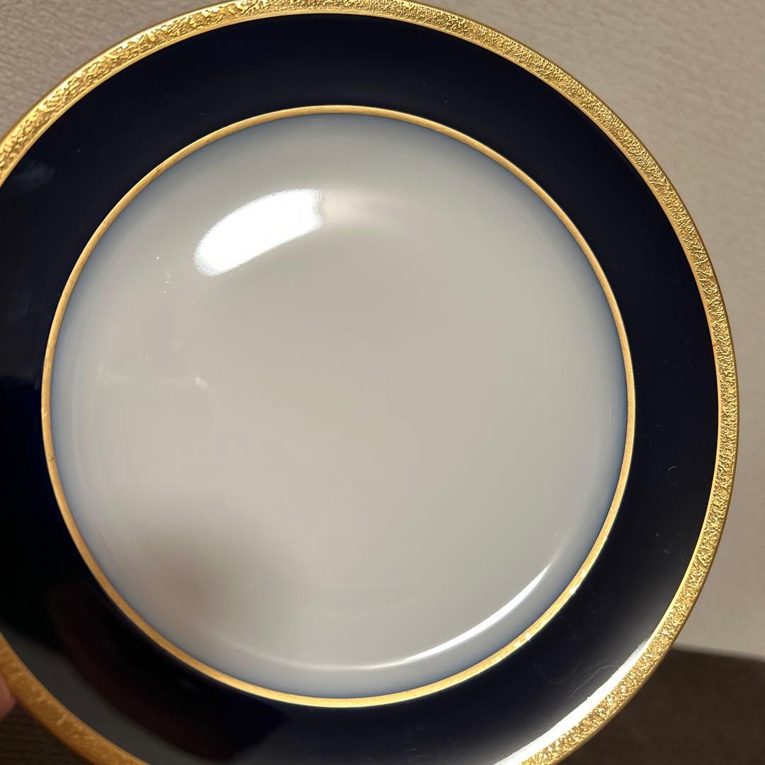 大倉陶園　ロイヤルブルー　瑠璃金彩金蝕　デザートプレート　19.5cm