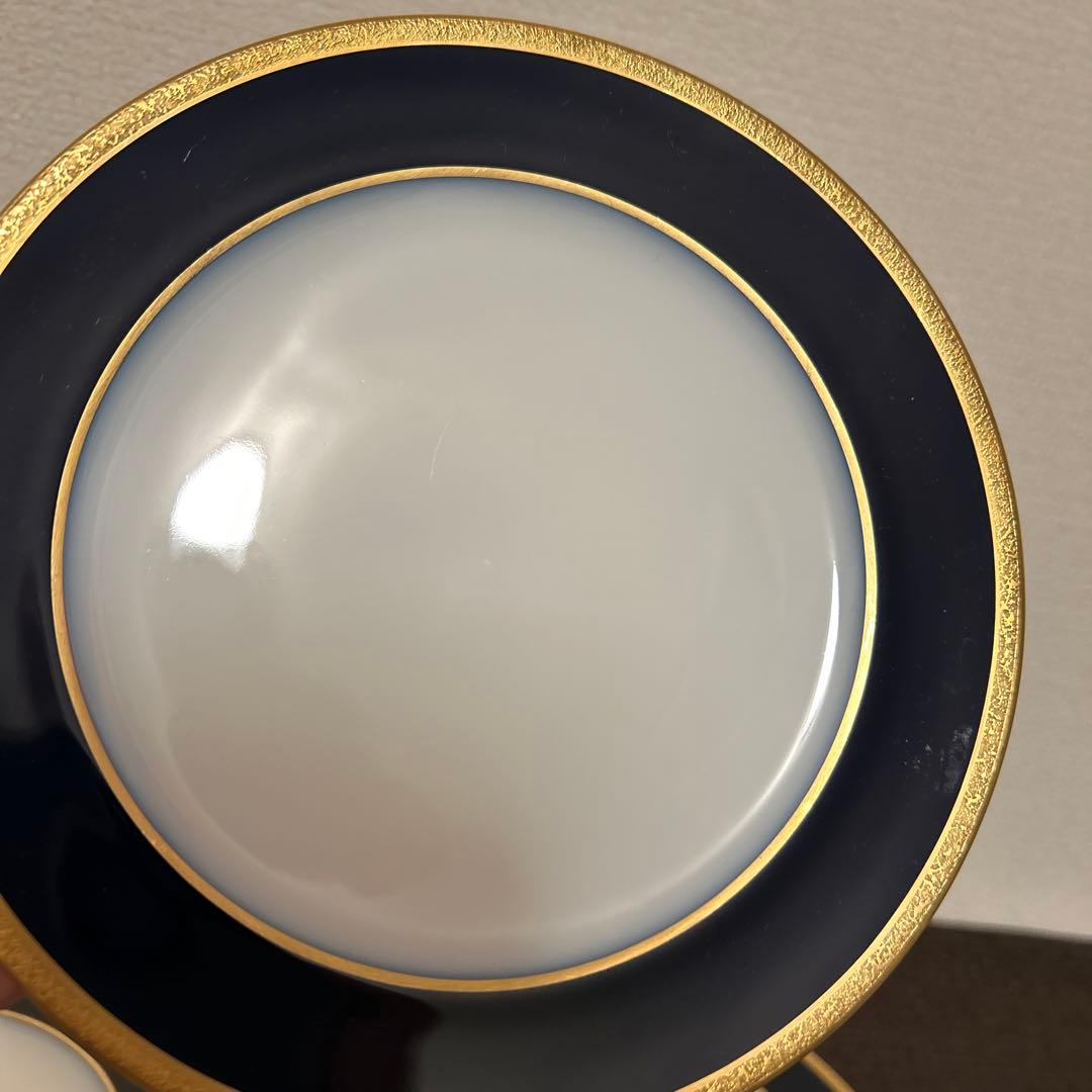 大倉陶園　ロイヤルブルー　瑠璃金彩金蝕　デザートプレート　19.5cm