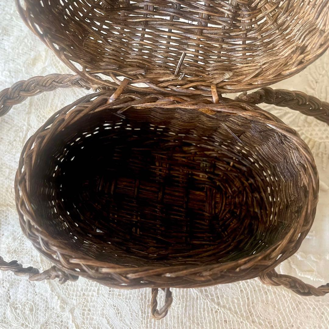 ドールパニエ 焦茶色 フランスアンティーク 人形用 ミニ プチ カゴ 籠 かご