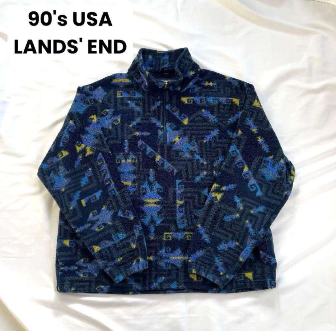 USA製 90's LANDS' END ハーフジップ フリース 総柄 - メルカリ