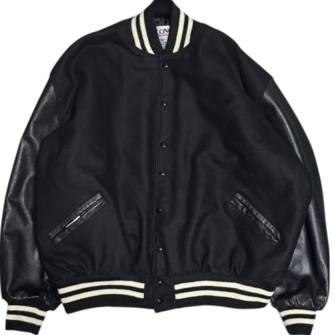 美品 キングサイズ4XL Delong 袖革 スタジャン オールブラック 美品 キングサイズ4XL Delong 袖革 スタジャン オールブラック