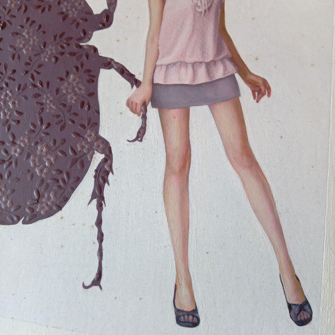 現代アート作品　松山賢　『抽象ガールと模様昆虫・白』（K.S.M.）