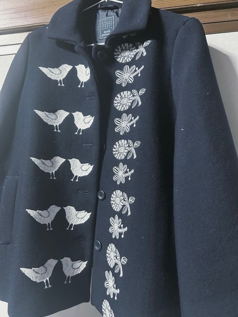 ミナペルホネン ケープコート 鳥と花刺繍