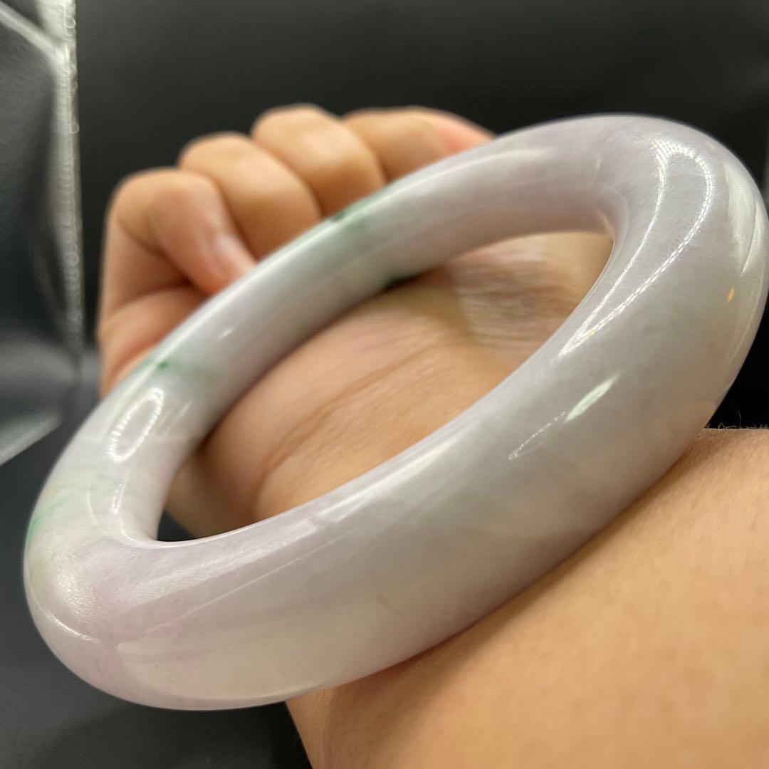 ミャンマー産 天然翡翠バングル 57.2mm 幅13.3mm 紫×緑 ピンクぽい