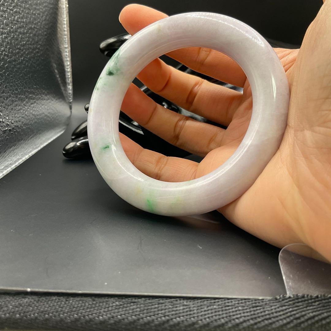 ミャンマー産 天然翡翠バングル 57.2mm 幅13.3mm 紫×緑 ピンクぽい