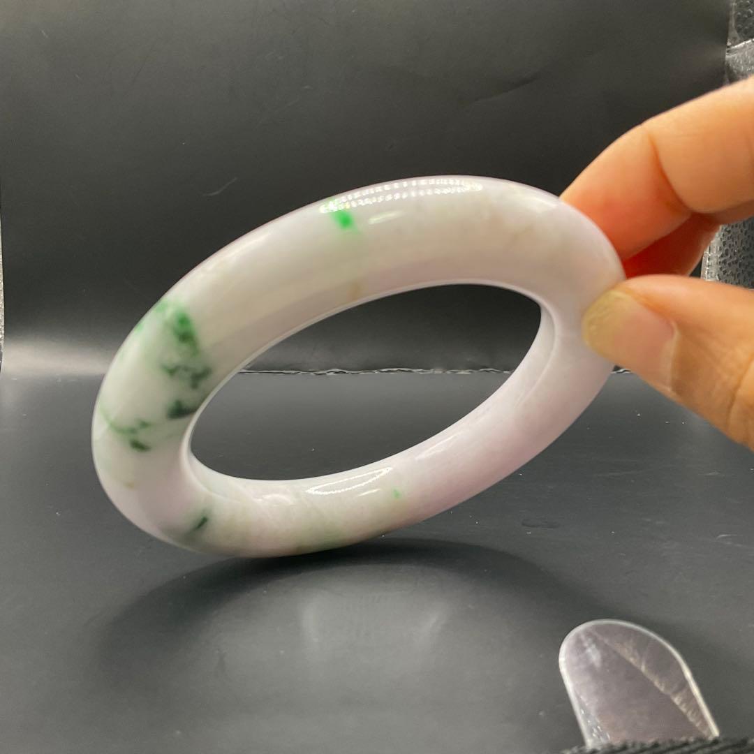 ミャンマー産 天然翡翠バングル 57.2mm 幅13.3mm 紫×緑 ピンクぽい