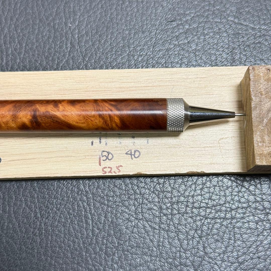 125花梨瘤濃色源平柄 木製シャーペン 強低重心R ステンレスローレット