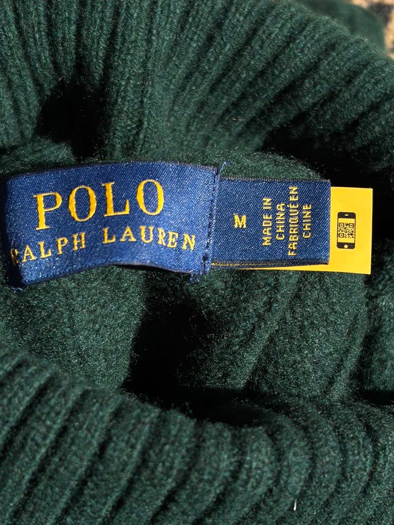 美品】POLOダークグリーン ケーブル編み タートルネックチ