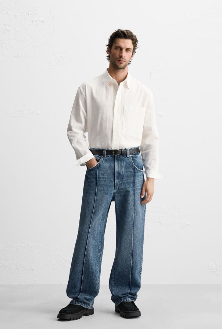 ZARA リラックスフィット ステッチジーンズ バギーデニム - メルカリ