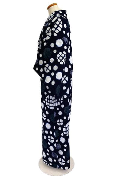 ☆専用☆浴衣 有松絞り バチ衿 濃紺色 丸文 身丈151cm 裄丈64cm