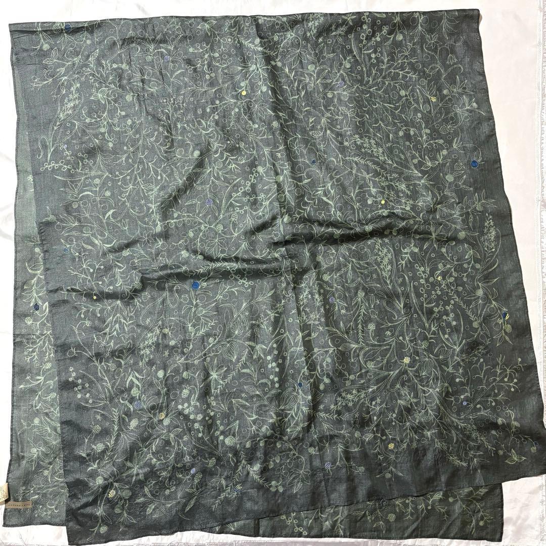 希少】ヨーガンレール＊大判シルクスカーフ 草花モチーフ 刺繍 セイジ