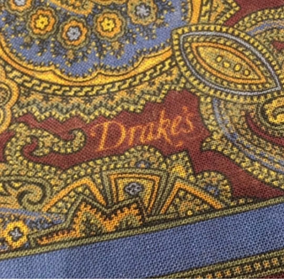Drakes ドレイクス ペイズリー柄 シルクウール スクエア型ストール