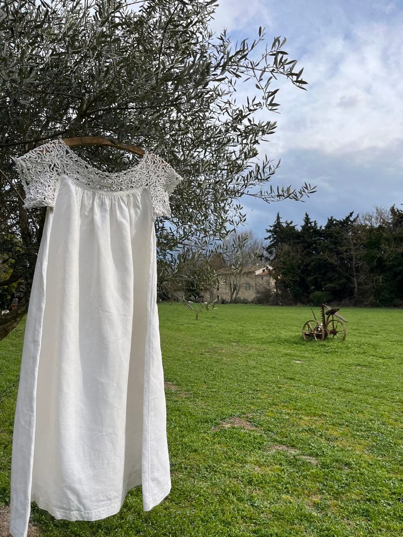 ◇フランスアンティーク｜手編みレースのナイトドレス、リネン