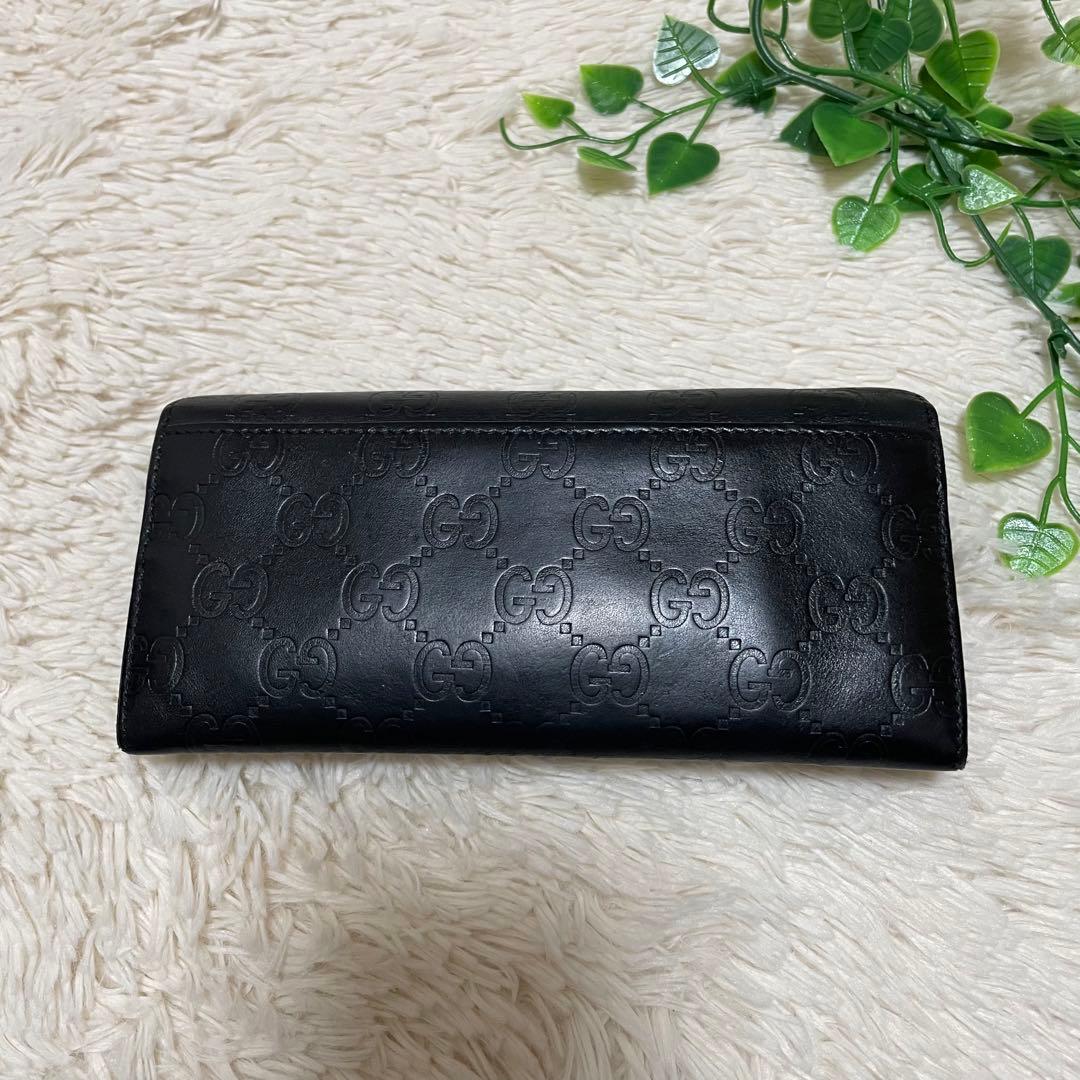 GUCCI グッチ 長財布 GG柄 シマ 総柄 オールレザー 黒 ブラック