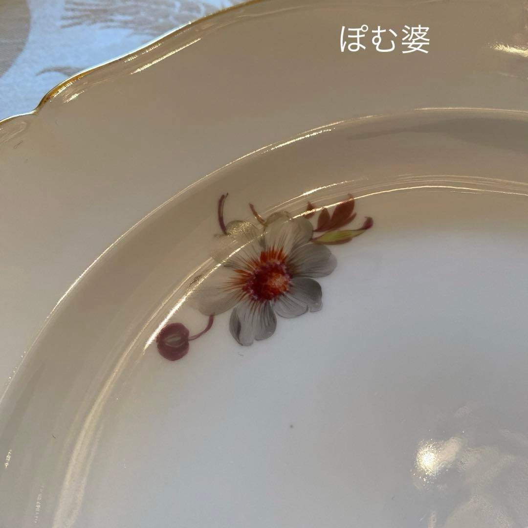 KPMベルリン】金彩 手描き ディナー皿 6枚「大きな花／いずれもシック」