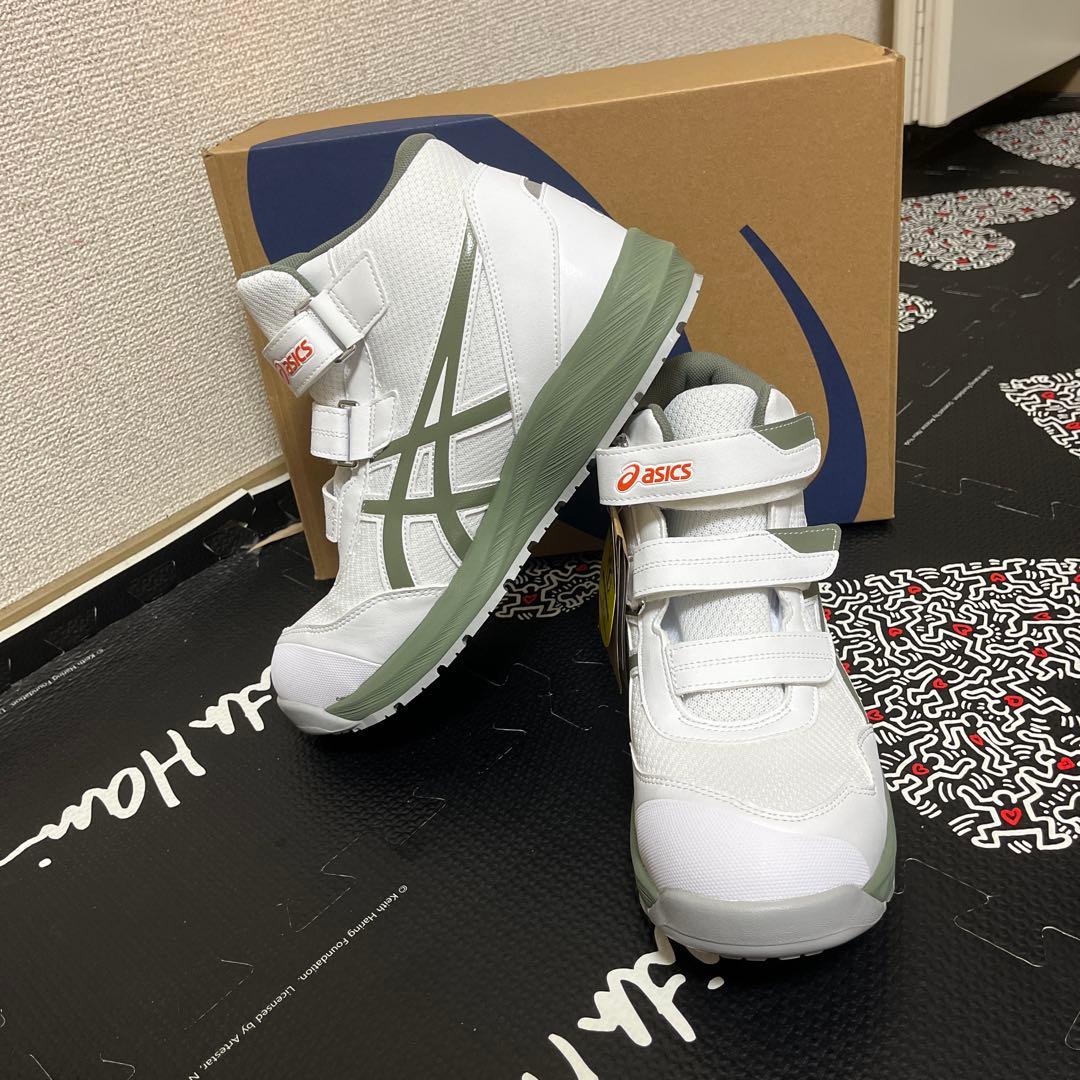 asics ハイカット安全靴 ホワイト/オリーブ - メルカリ