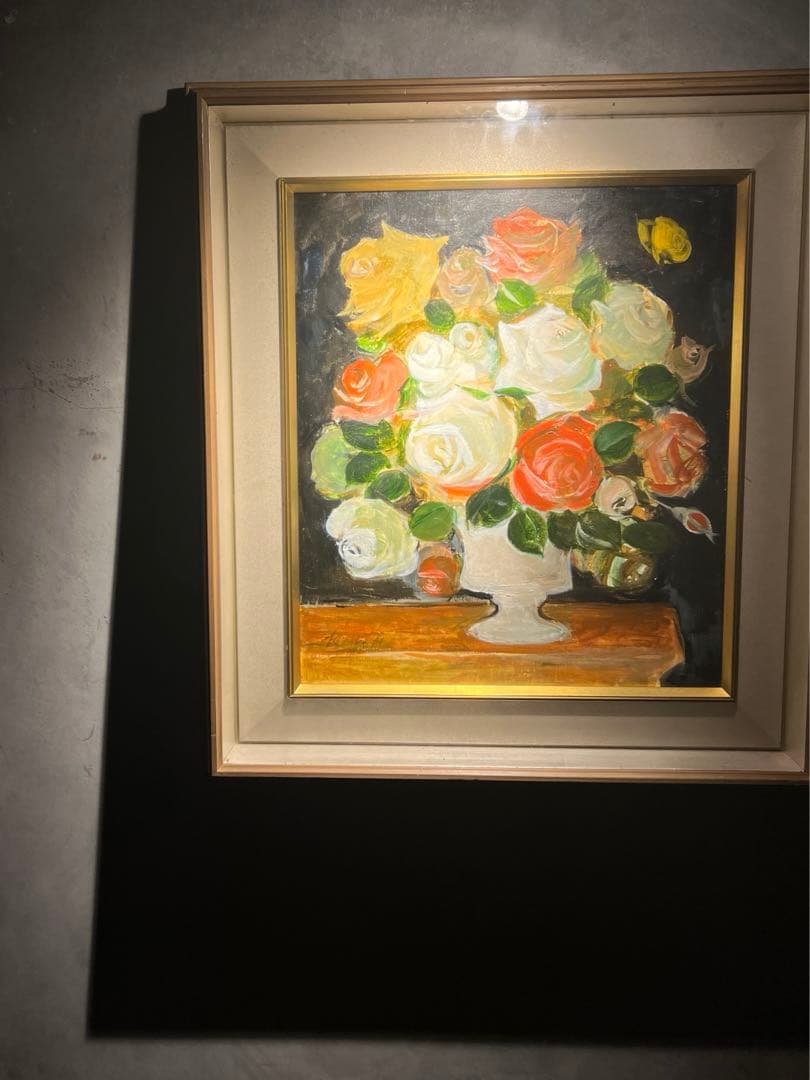 年代尚美「ばら」油彩画 直筆サイン 油彩画【薔薇】直筆サインあり