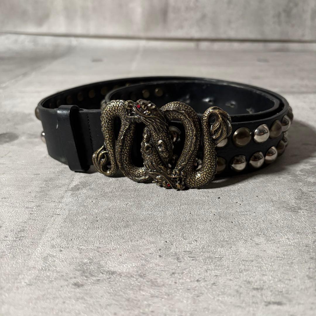 y2k VIVIENNE TAM レザー ベルト 双龍 ドラゴン スタッズ 黒