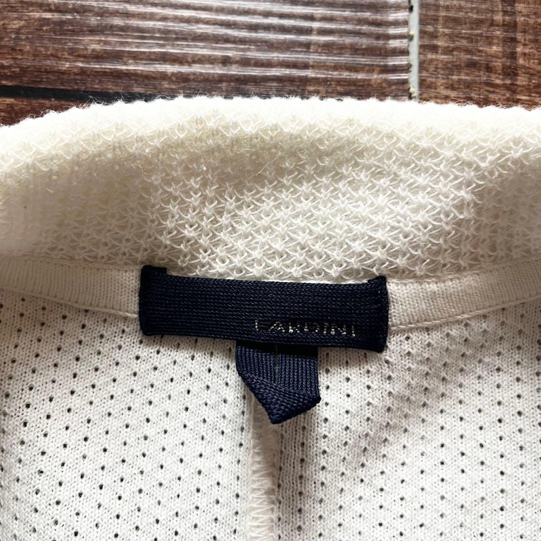 <美品>LARDINI ホワイト 春夏 コットン ニットジャケット サイズM相当 美品>LARDINI ホワイト 春夏 コットン ニットジャケット サイズM相当