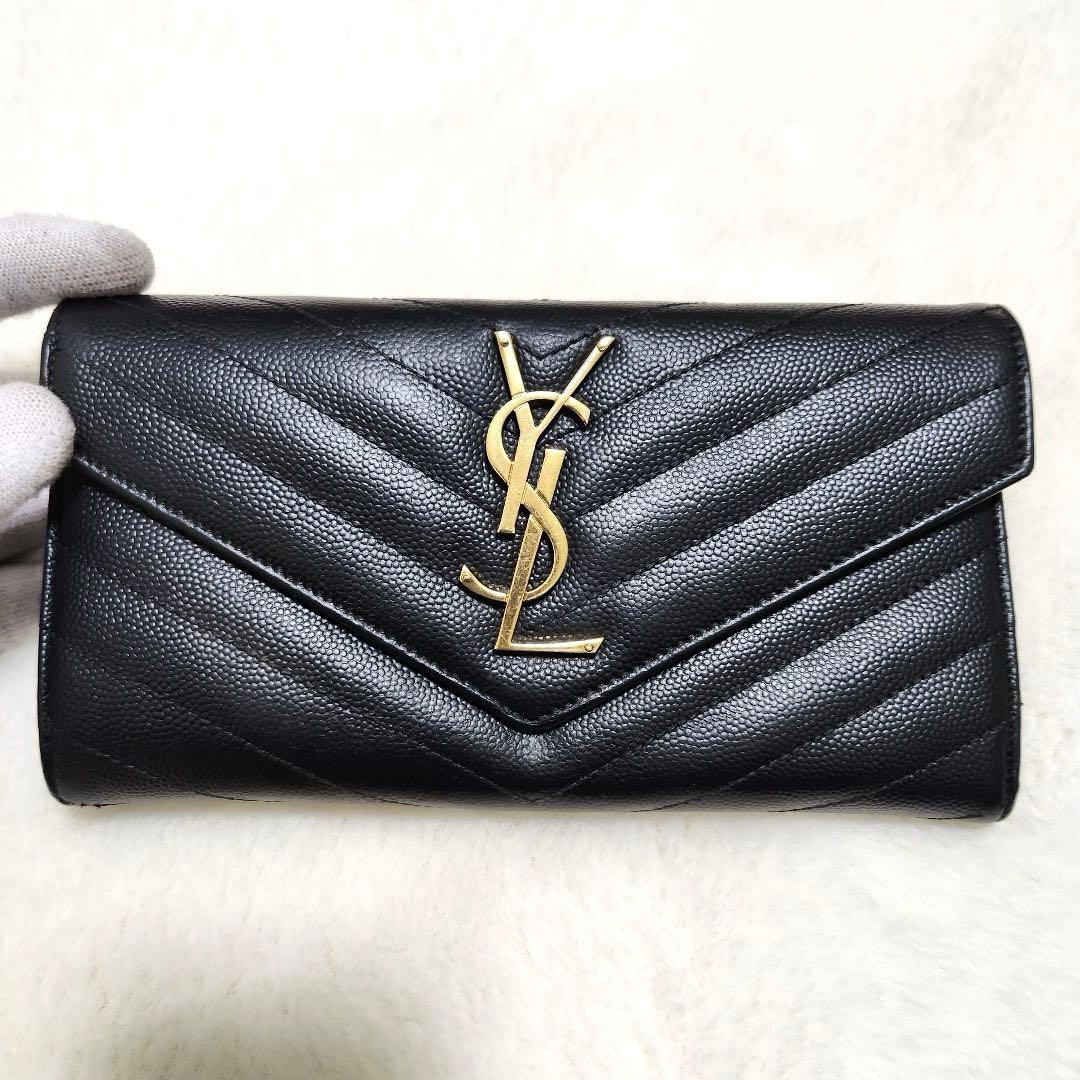 サンローラン長財布カサンドラフラップYSL キャビアスキンブルー