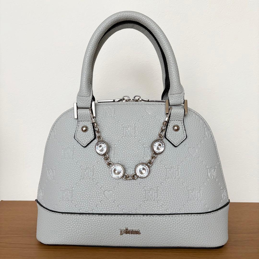 pium ビジュー付きpiumモノグラムミニバッグ ブルーグレー - メルカリ