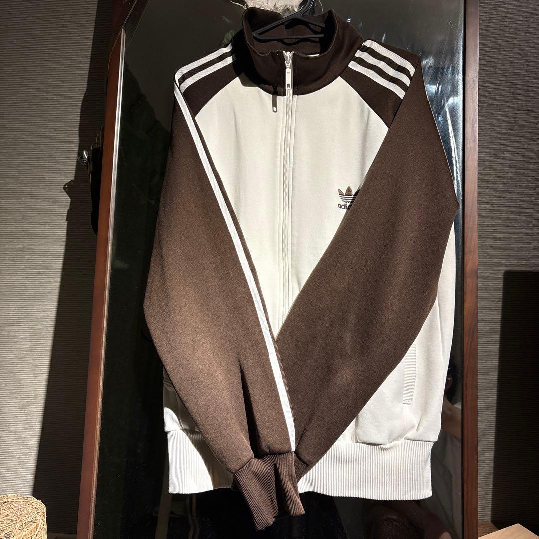 adidas ジャージ M ブラウン 茶 ホワイト 白 白3本ライン レア - メルカリ