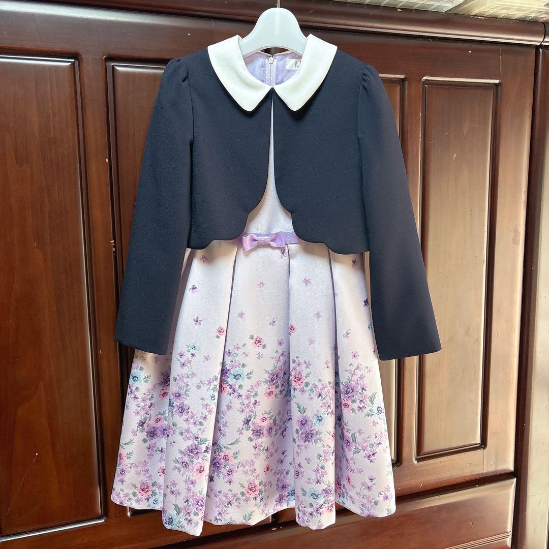 みーELLE 紫フラワープリントドレス＆黒ジャケット　卒園式　入学式 みーELLE 紫フラワープリントドレス＆黒ジャケット 卒園式 入学式 みー