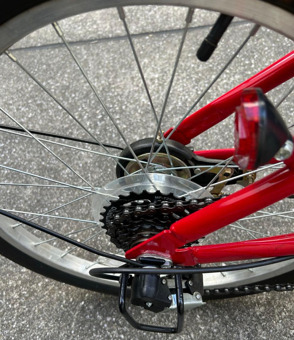 東京受渡 折り畳み自転車 20インチ 6段変速 赤 ライト・鍵・スマホホルダ付