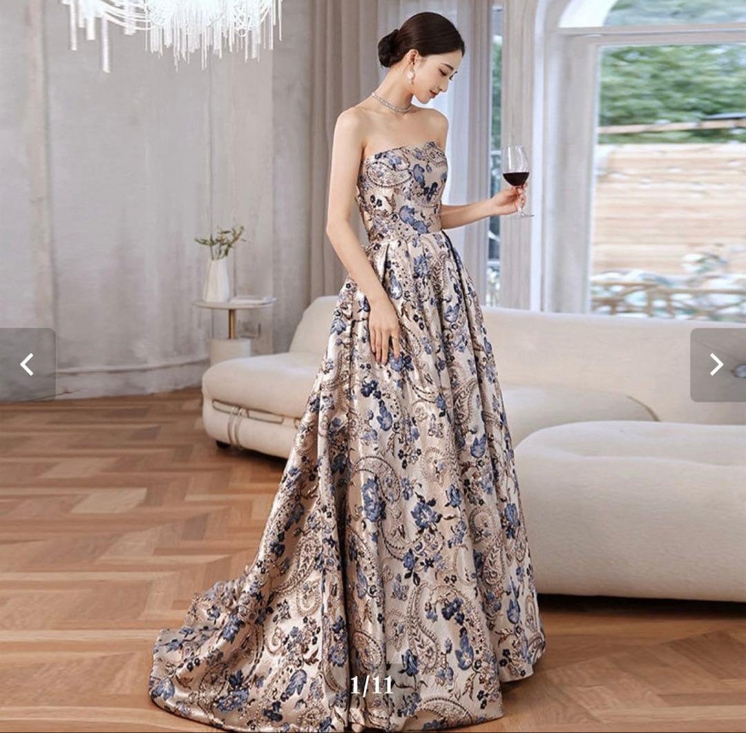 フラワージャガードドレス　Lサイズ　ウェディングドレス　前撮り レンタル】ジャガード オフショルダー ウェディングドレス 結婚式