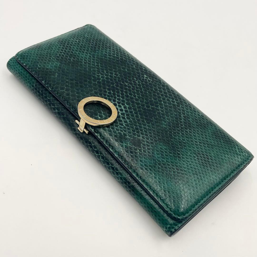 美品•現行RFID】ブルガリ 長財布 パイソン柄×ビーゼロワン 折り財布 緑
