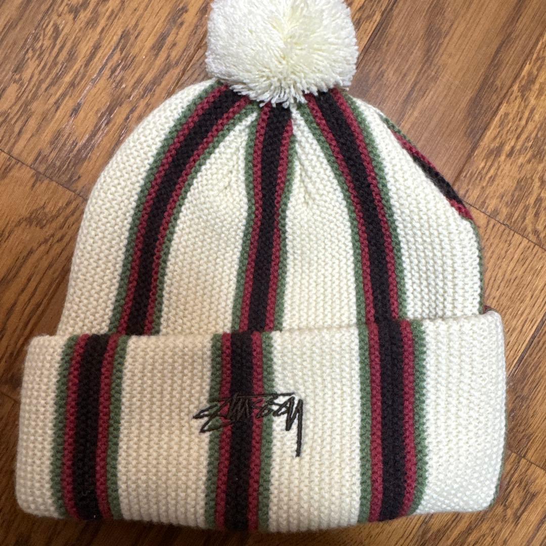 かつきくん着用Stussy ストライプニット帽 ポンポン付き