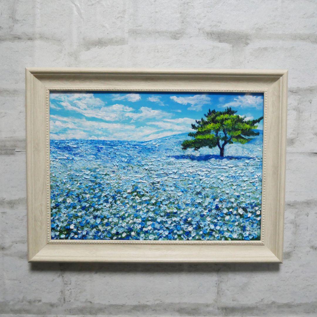 油絵 油彩 油彩画 絵画【ネモフィラの丘】 - メルカリ