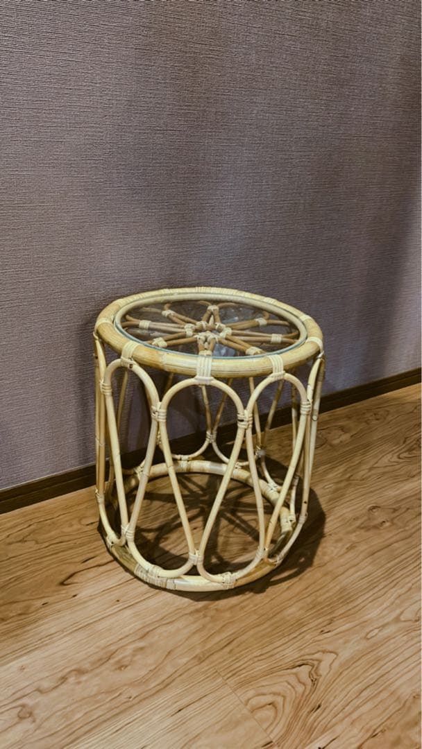 ラタン　ガラステーブル 今枝商店 籐 収納付 ローテーブル ガラス天板 幅65cm （ センター