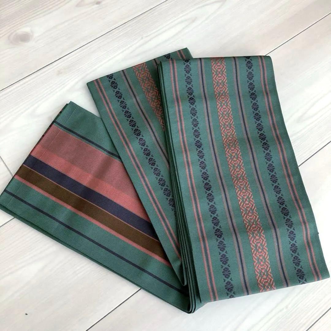 Rin 本場筑前博多織　半幅帯　深緑　正絹　織り出し　No.5-22