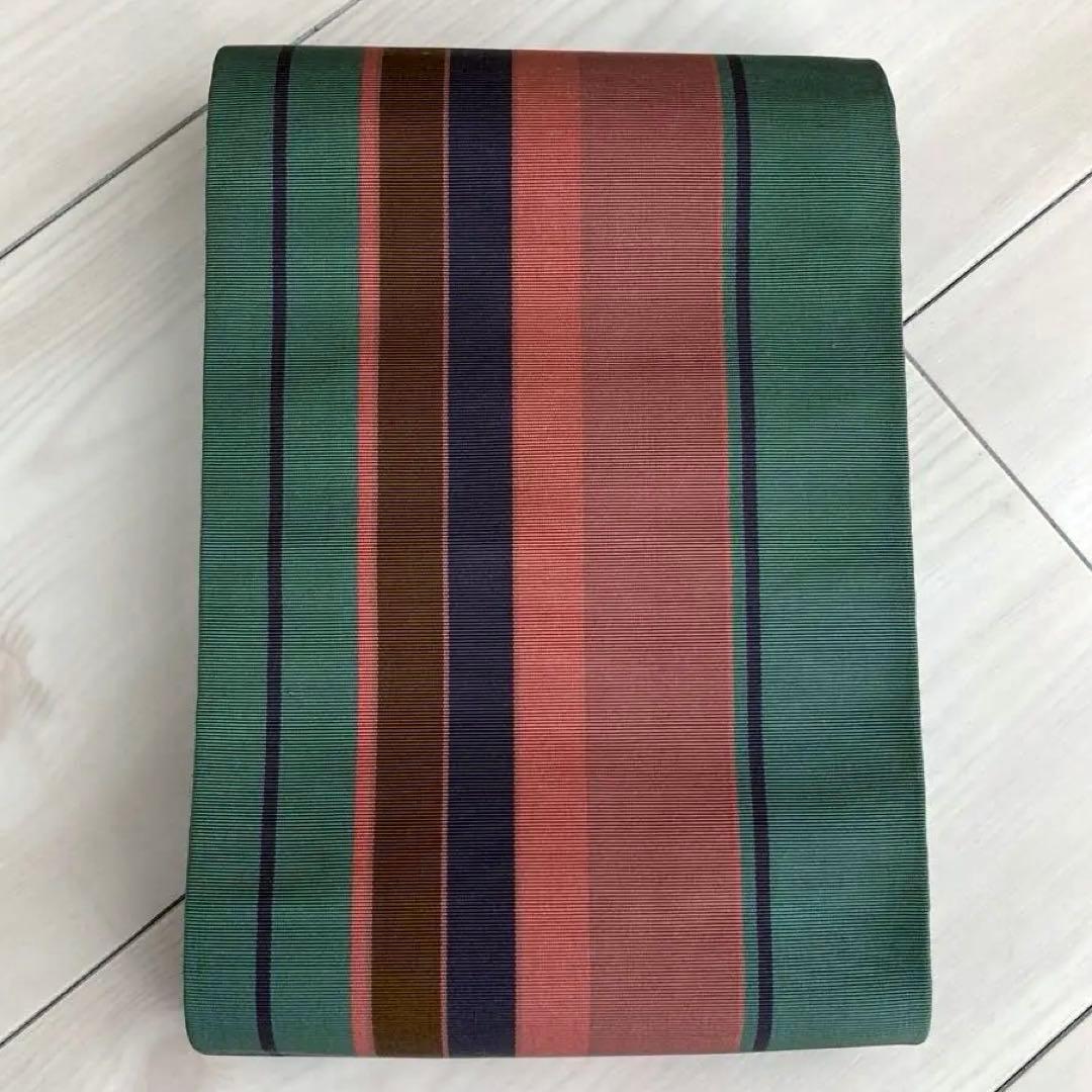 Rin 本場筑前博多織　半幅帯　深緑　正絹　織り出し　No.5-22