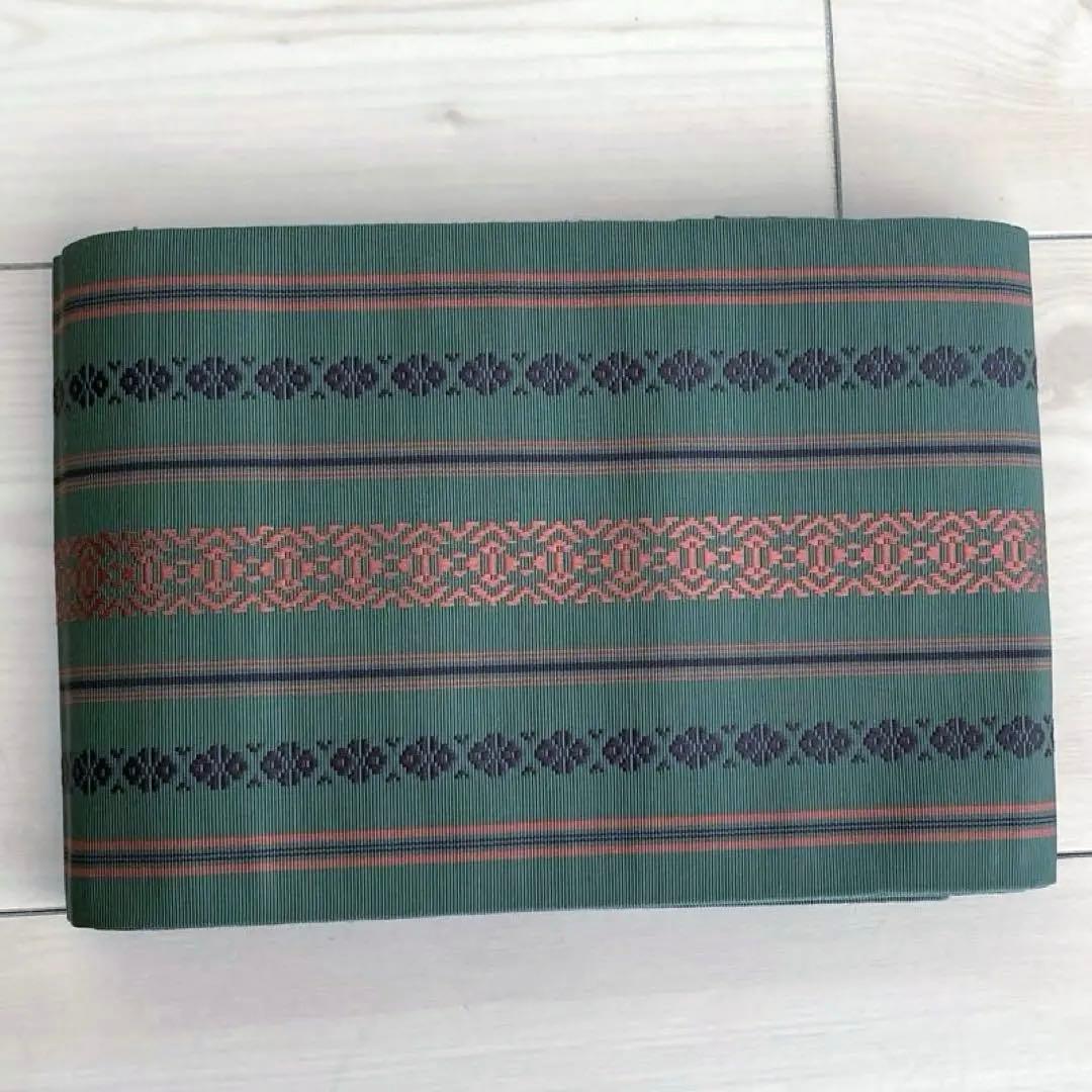 Rin 本場筑前博多織　半幅帯　深緑　正絹　織り出し　No.5-22