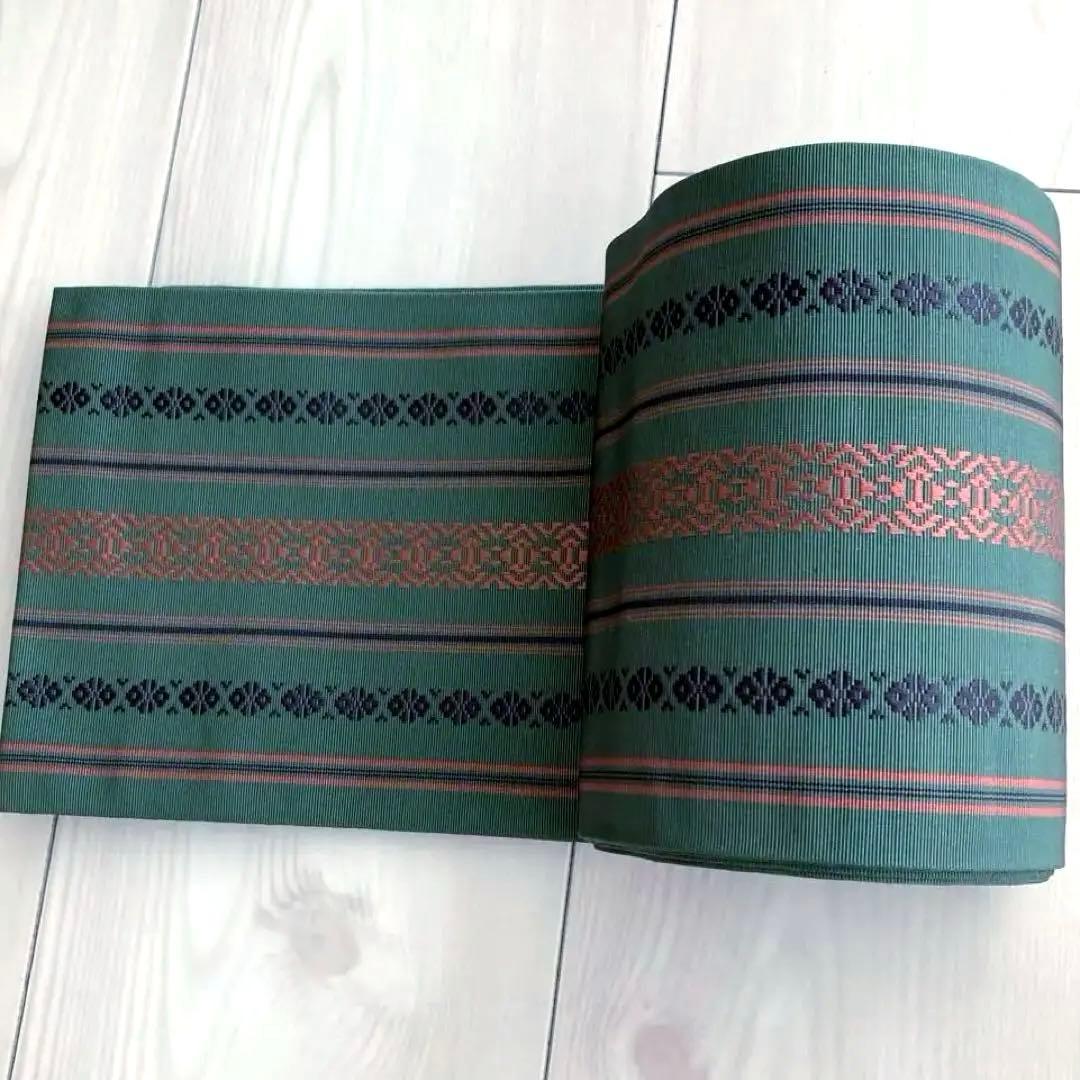 Rin 本場筑前博多織　半幅帯　深緑　正絹　織り出し　No.5-22