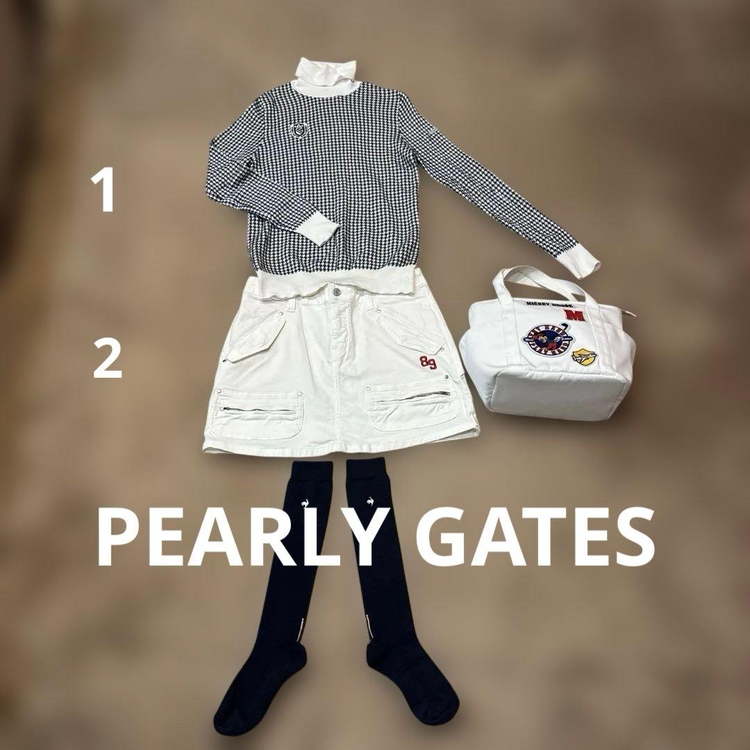 パーリーゲイツ】チェック柄タートルネックセーター1とニコちゃん白