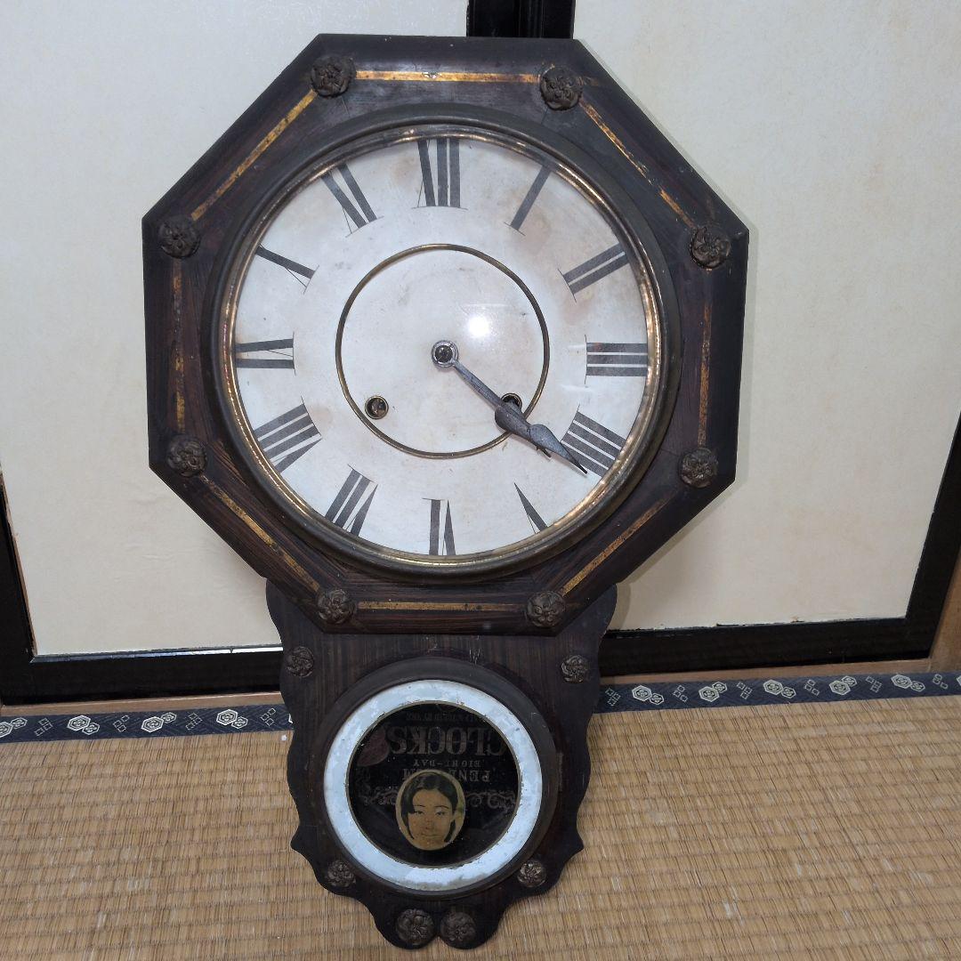 精工舎 稼働品 八角時計 鋲付き ゼンマイ時計 振り子時計 アンティーク